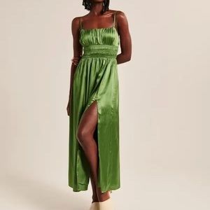 Abercrombie bodice satin maxi dress with split NWT